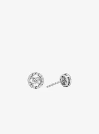 Precious Metal-Plated Sterling Silver Pavé Halo Stud Earrings