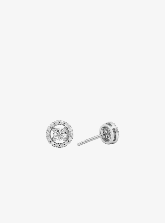 Precious Metal-Plated Sterling Silver Pavé Halo Stud Earrings