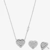 Precious Metal-Plated Sterling Silver Pavé Heart Necklace and Earrings Gift Set Precious Metal-Plated Sterling Silver Pavé Heart Necklace and Earrings Gift Set
