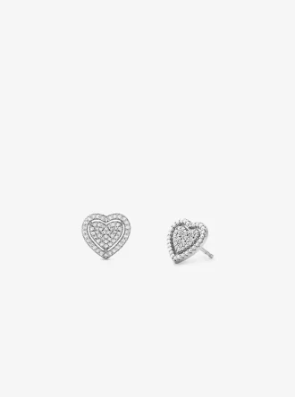 Precious Metal-Plated Sterling Silver Pavé Heart Necklace and Earrings Gift Set Precious Metal-Plated Sterling Silver Pavé Heart Necklace and Earrings Gift Set