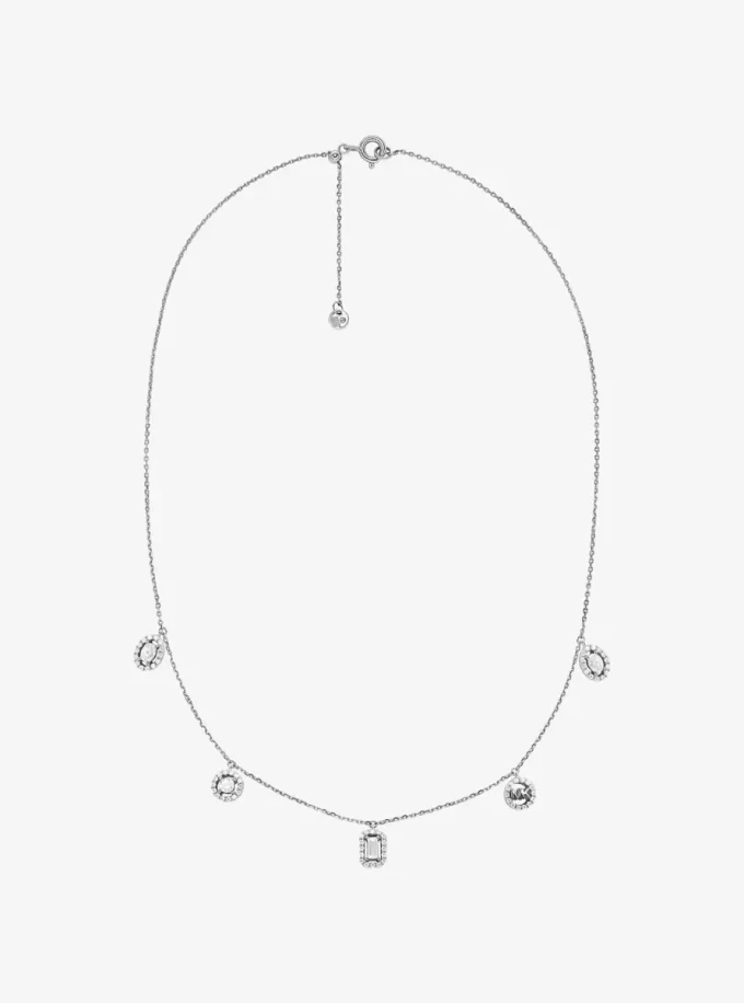 Precious Metal-Plated Sterling Silver Pavé Mixed Charms Necklace