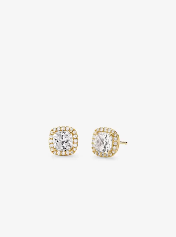 Precious Metal-Plated Sterling Silver Pavé Stud Earrings Precious Metal-Plated Sterling Silver Pavé Stud Earrings