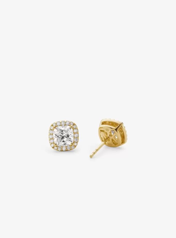 Precious Metal-Plated Sterling Silver Pavé Stud Earrings Precious Metal-Plated Sterling Silver Pavé Stud Earrings