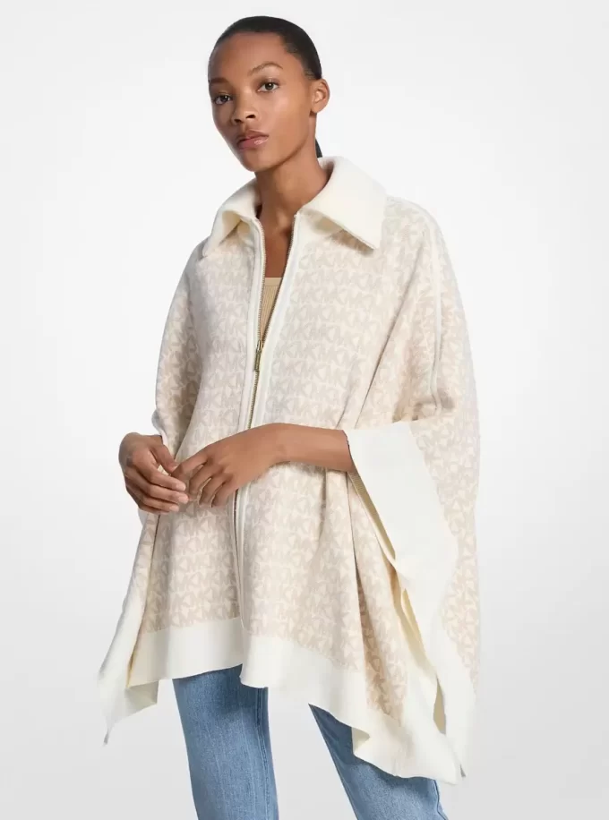 Reversible Logo Cotton Blend Zip-Up Poncho Reversible Logo Cotton Blend Zip-Up Poncho