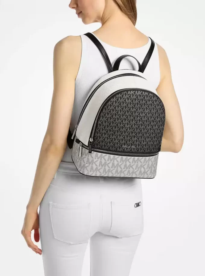 Rhea Medium Metallic Signature Logo Backpack