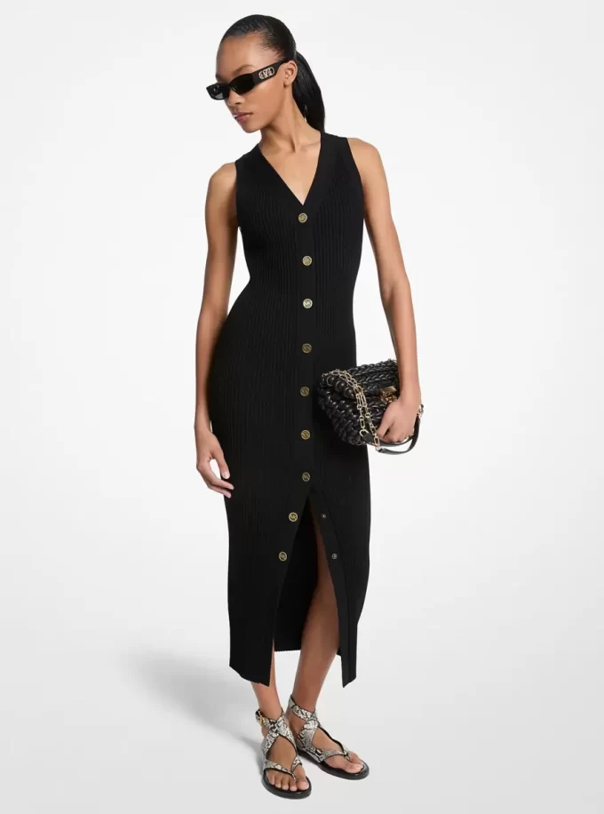 Ribbed Stretch Viscose Midi Dress