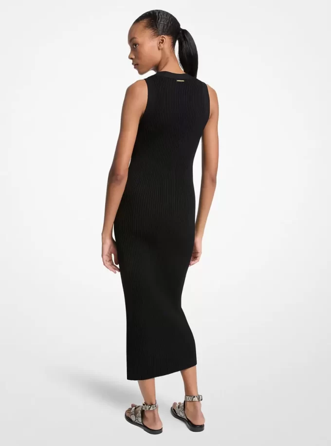 Ribbed Stretch Viscose Midi Dress