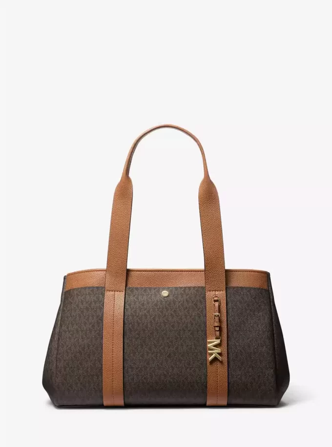 Romee Large Signature Logo and Leather Tote Bag Romee Large Signature Logo and Leather Tote Bag