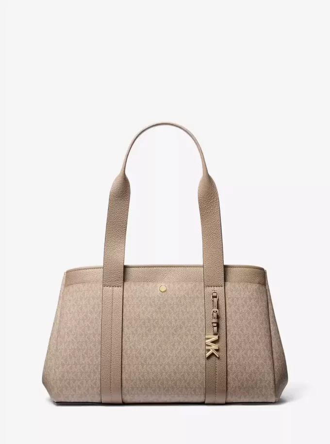 Romee Large Signature Logo and Leather Tote Bag