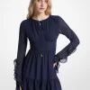 Ruffled Georgette Long-Sleeve Dress