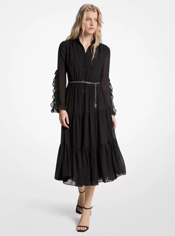 Ruffled Georgette Midi Dress