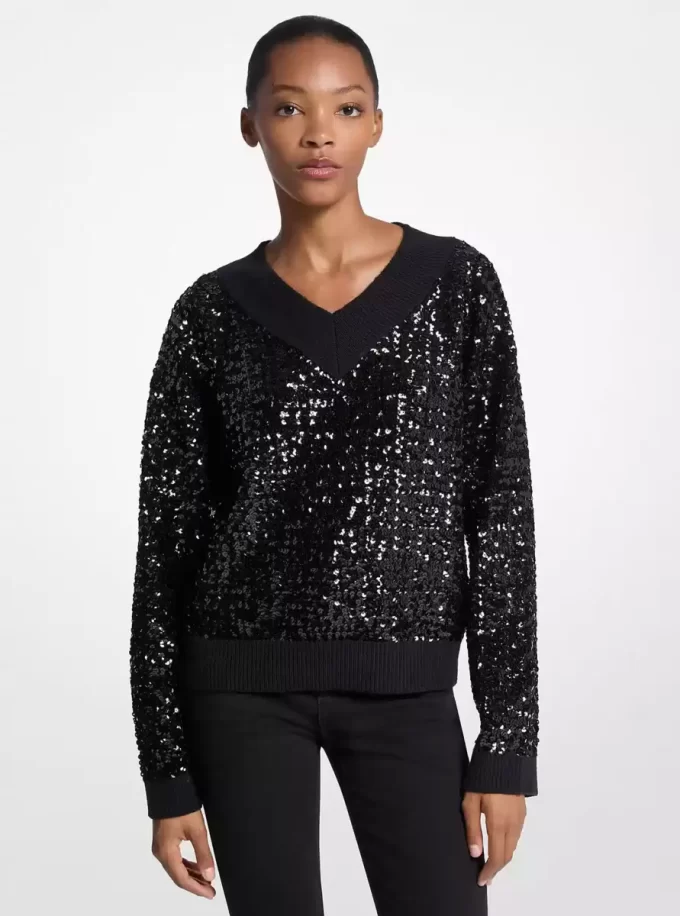Sequined Cotton Blend Sweater