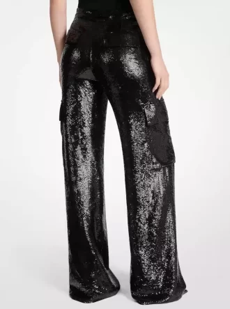 Sequined Georgette Cargo Pants