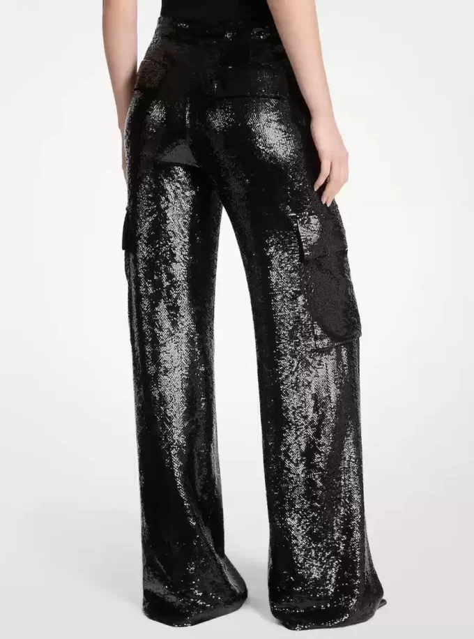 Sequined Georgette Cargo Pants