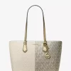 Sheila Large Metallic Two-Tone Signature Logo Tote Bag