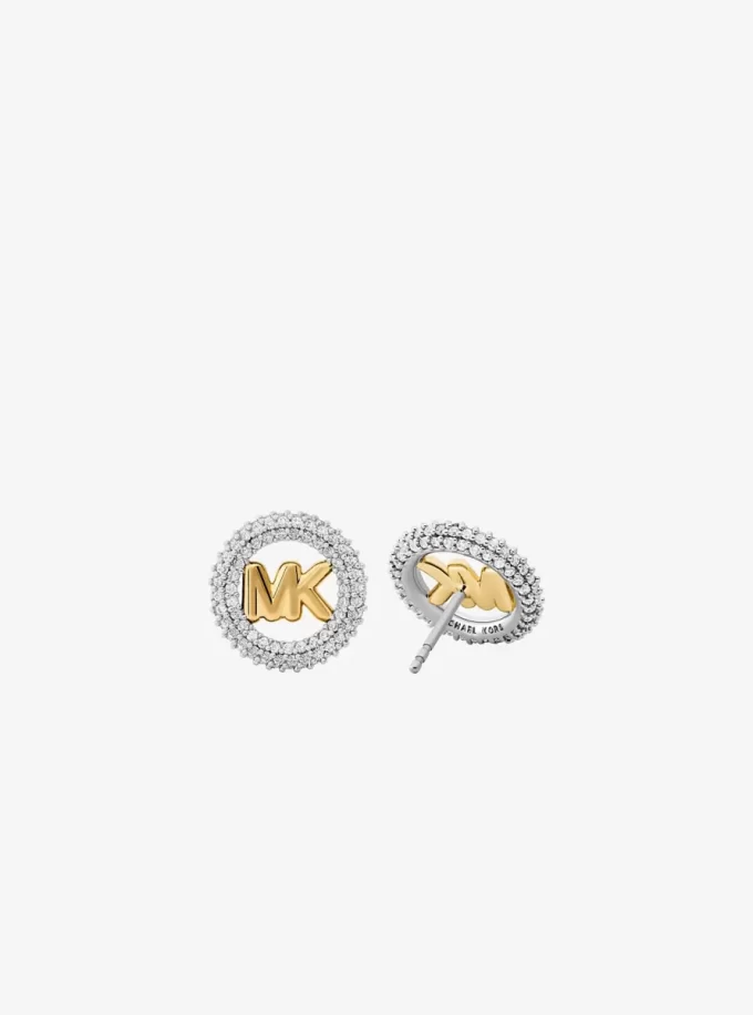 Small Pavé Logo Charm Two-Tone Stud Earrings Small Pavé Logo Charm Two-Tone Stud Earrings