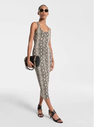 Snake Print Stretch Jersey Racerback Dress