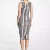Snake Print Stretch Matte Jersey Ruched Midi Dress