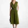 Stretch Cotton Poplin Belted Midi Dress Stretch Cotton Poplin Belted Midi Dress