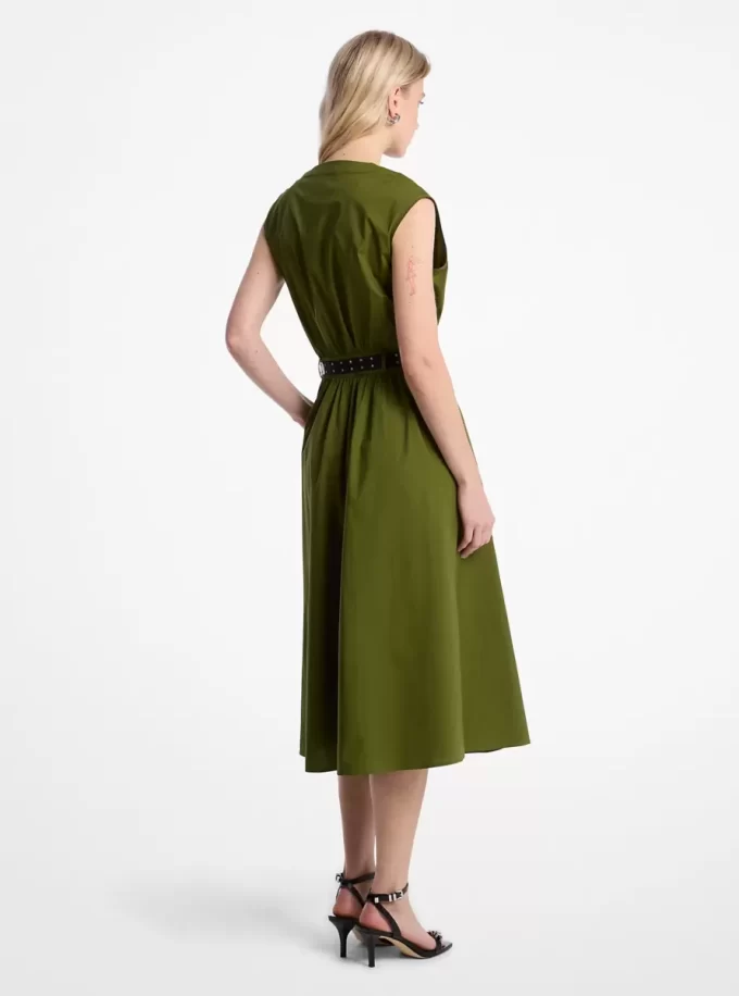 Stretch Cotton Poplin Belted Midi Dress Stretch Cotton Poplin Belted Midi Dress