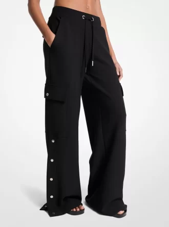 Stretch Crepe Wide-Leg Cargo Pants