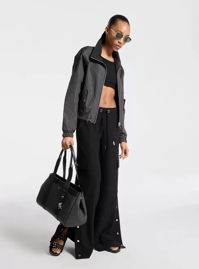 Stretch Crepe Wide-Leg Cargo Pants