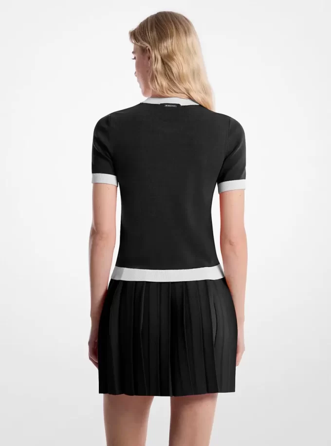 Stretch Knit Short-Sleeve Sweater