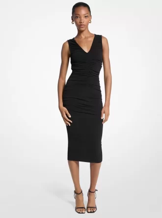Stretch Matte Jersey Ruched Midi Dress