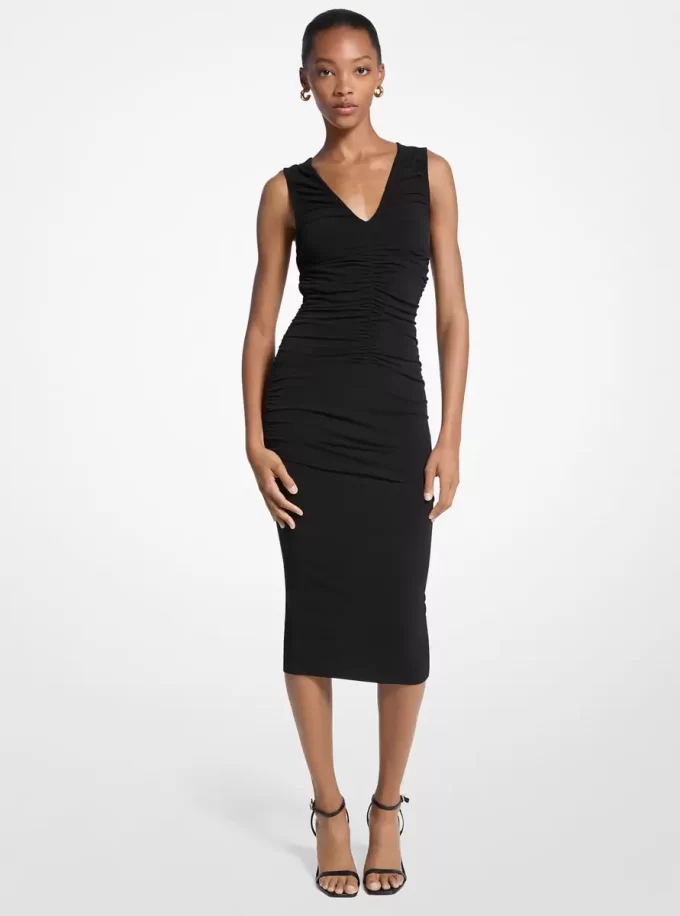 Stretch Matte Jersey Ruched Midi Dress Stretch Matte Jersey Ruched Midi Dress