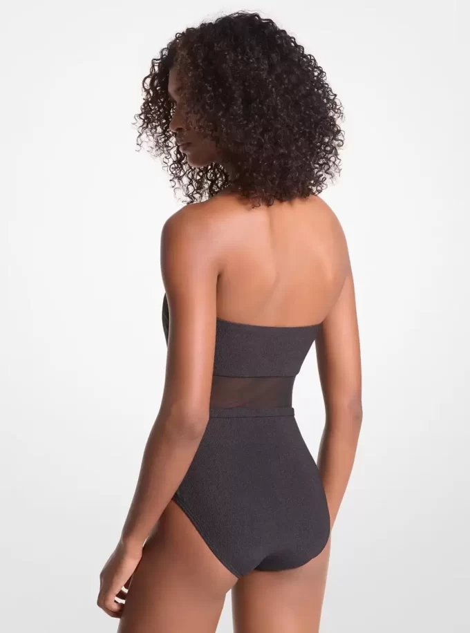 Stretch Nylon Belted Strapless Swimsuit Stretch Nylon Belted Strapless Swimsuit