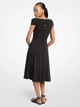 Stretch Viscose Off-The-Shoulder Midi Dress