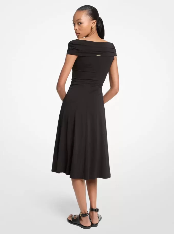 Stretch Viscose Off-The-Shoulder Midi Dress
