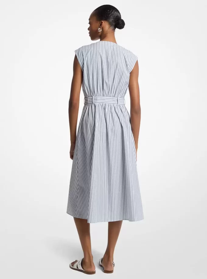 Striped Cotton Poplin Belted Midi Dress Striped Cotton Poplin Belted Midi Dress