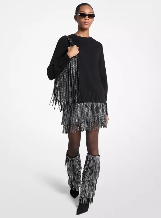 Studded Fringe Mini Skirt
