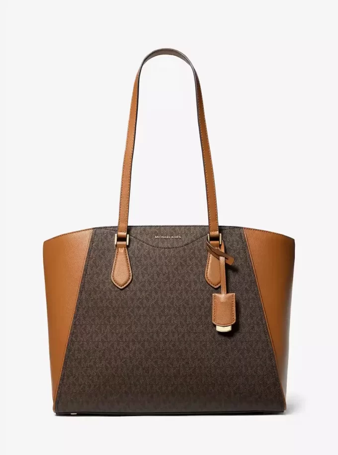 Taryn Large Signature Logo and Leather Tote Bag