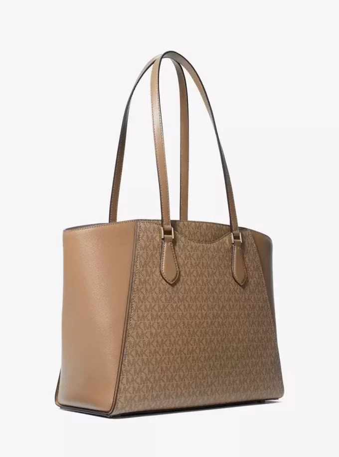 Taryn Large Signature Logo and Leather Tote Bag Taryn Large Signature Logo and Leather Tote Bag