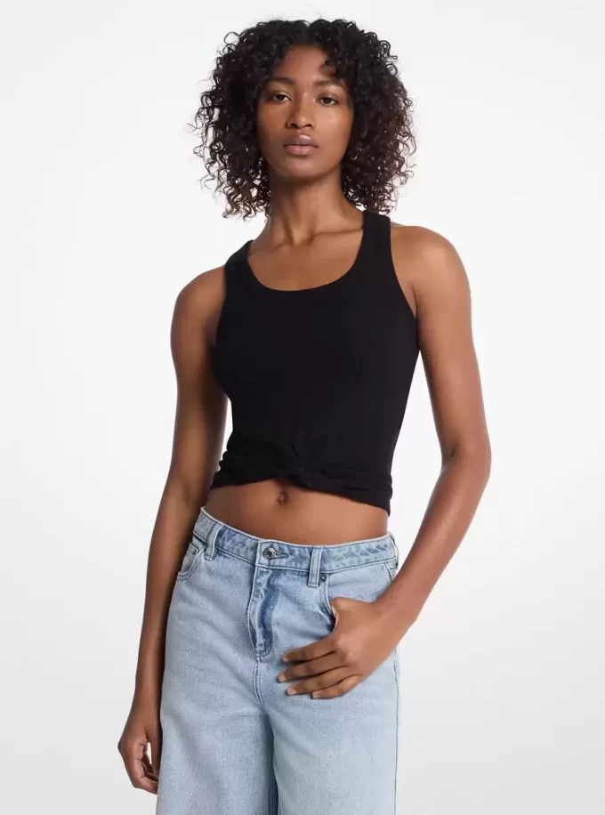 Tie-Front Ribbed Stretch Knit Tank Top Tie-Front Ribbed Stretch Knit Tank Top