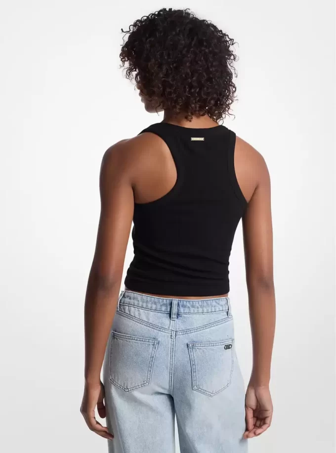 Tie-Front Ribbed Stretch Knit Tank Top Tie-Front Ribbed Stretch Knit Tank Top