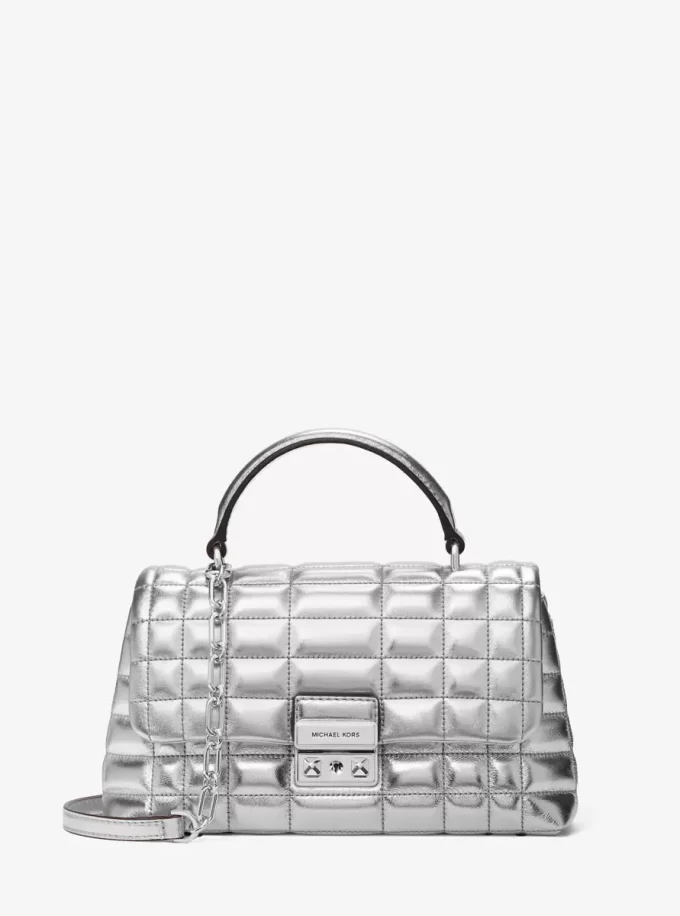 Tribeca Medium Quilted Metallic Leather Satchel