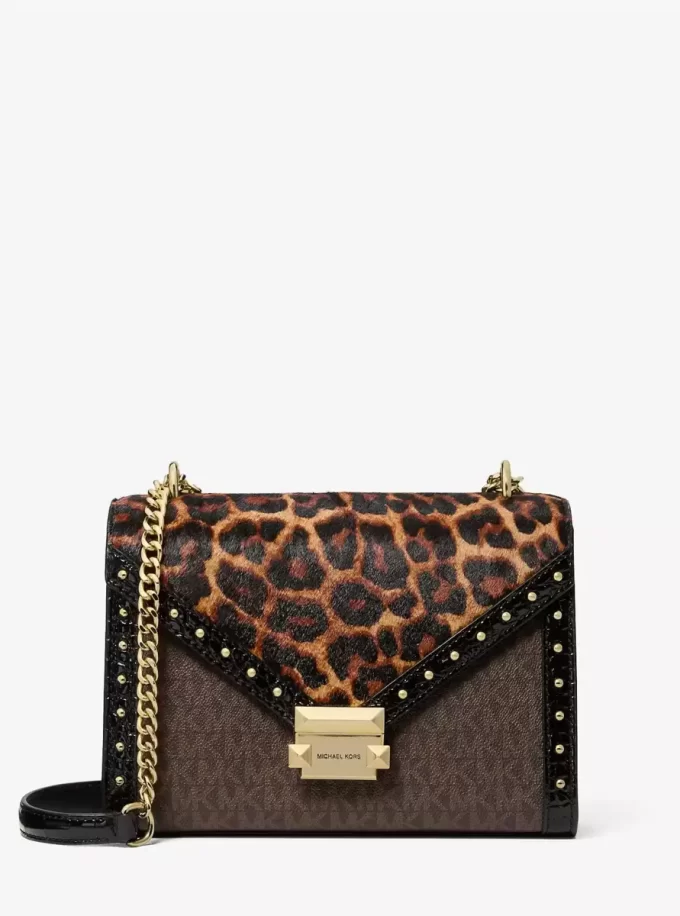 Whitney Leopard Print Calf Hair and Signature Logo Shoulder Bag