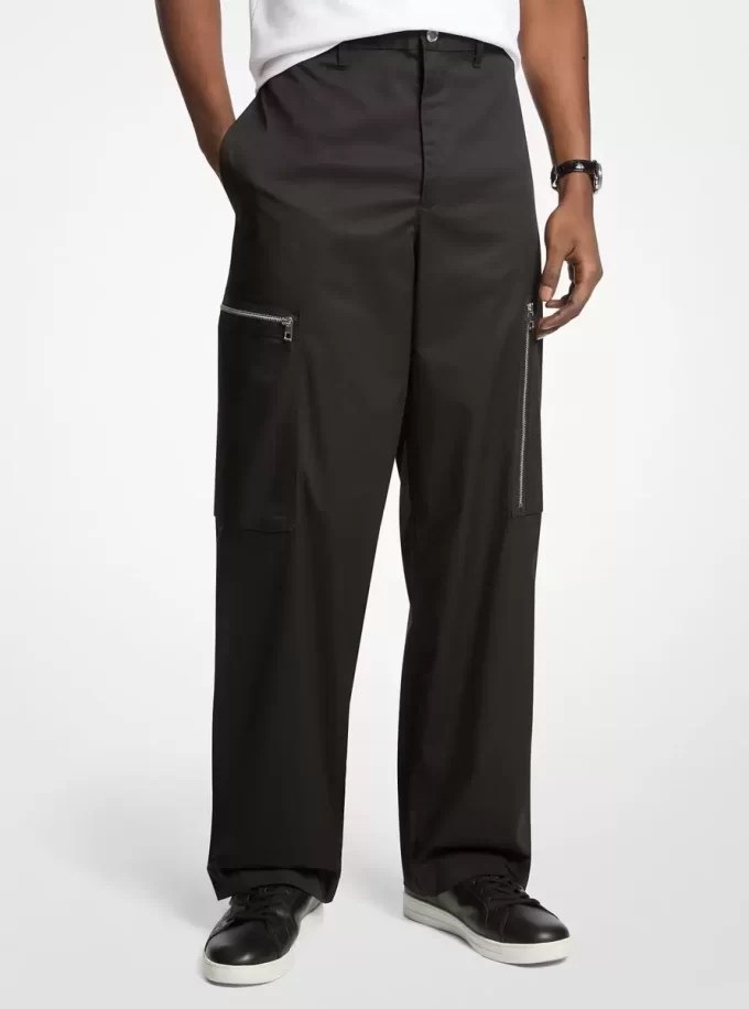Wide-Leg Woven Zip Cargo Pant